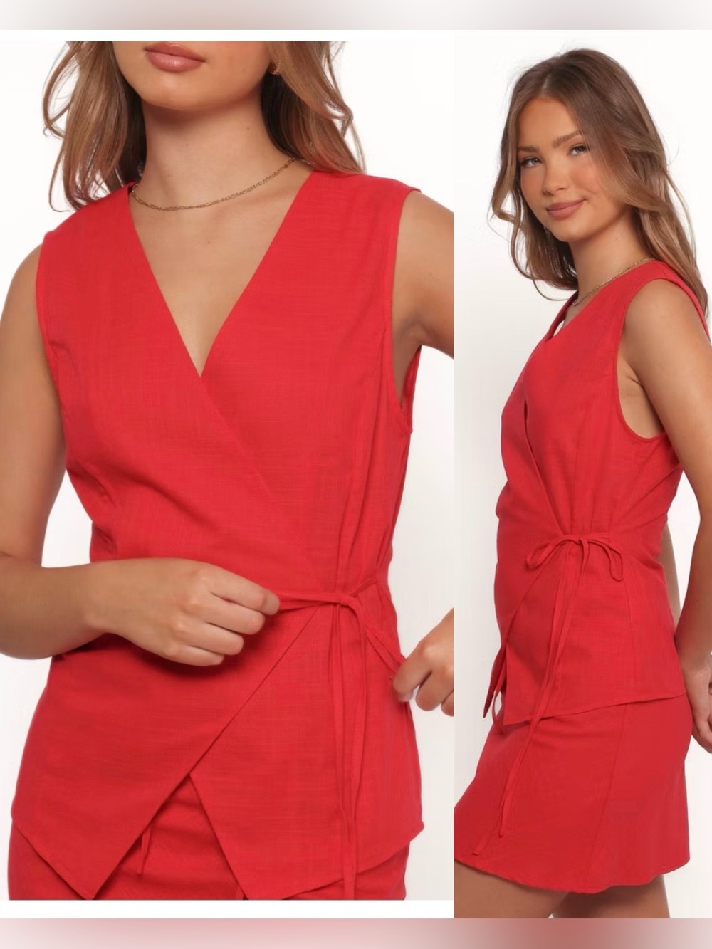 Petal & Pup Vanni Wrap Front Linen Top Red , Large